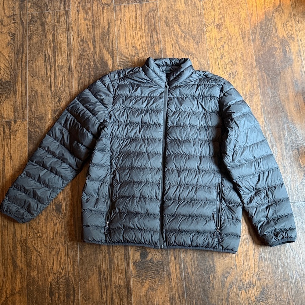 Eddie Bauer Puffer Jacket Mens XL Black 100% Nylon Down 650 Full Zip (O4)
